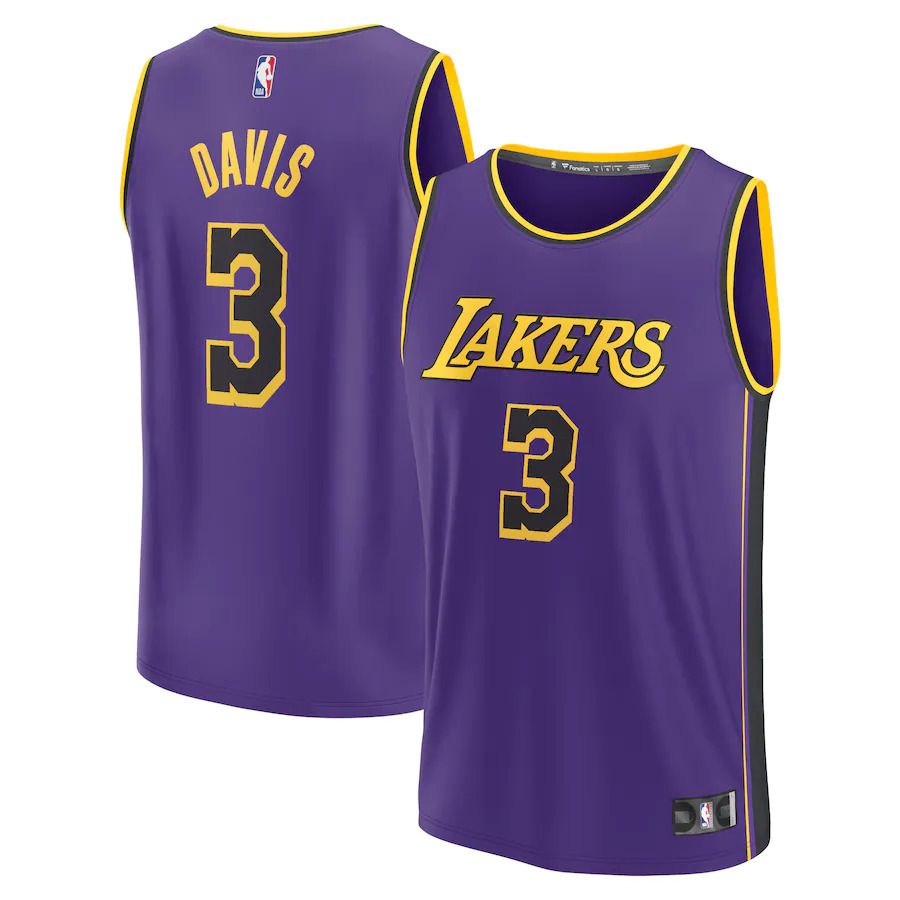 Men Los Angeles Lakers #3 Anthony Davis Fanatics Branded Purple Statement Edition 2022-23 Fast Break Replica Player NBA Jersey